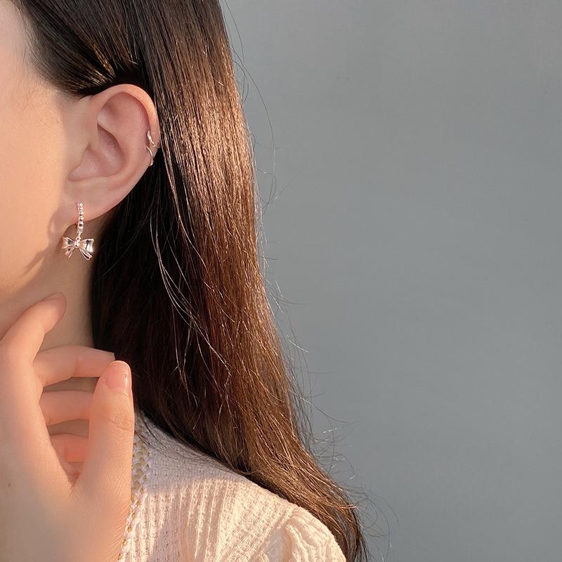 Bow Pendant Rice Bead Ear Button Women's Earrings Earrings Personalized Simple Earrings