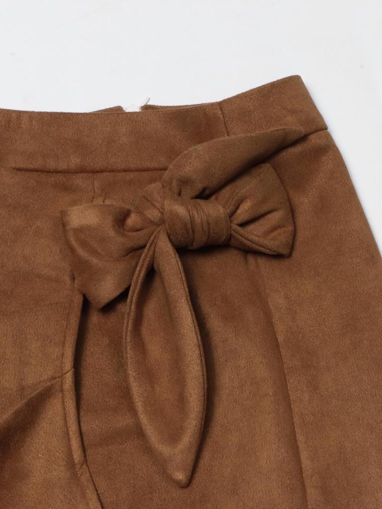 Elegant Women's Suede Skirt with Lace-up Knot - Solid Color, Spring/Autumn Collection