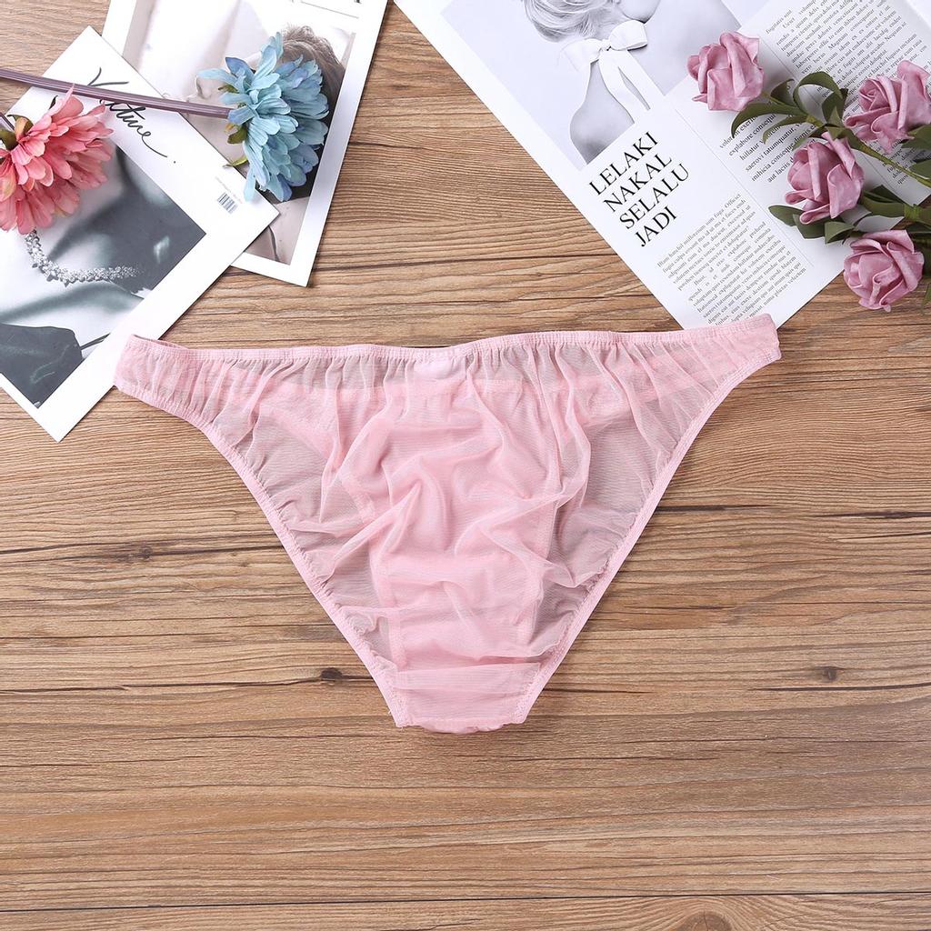 Men's Shiny Satin Underwear Mesh Back See Through Sissy Crossdress Panties