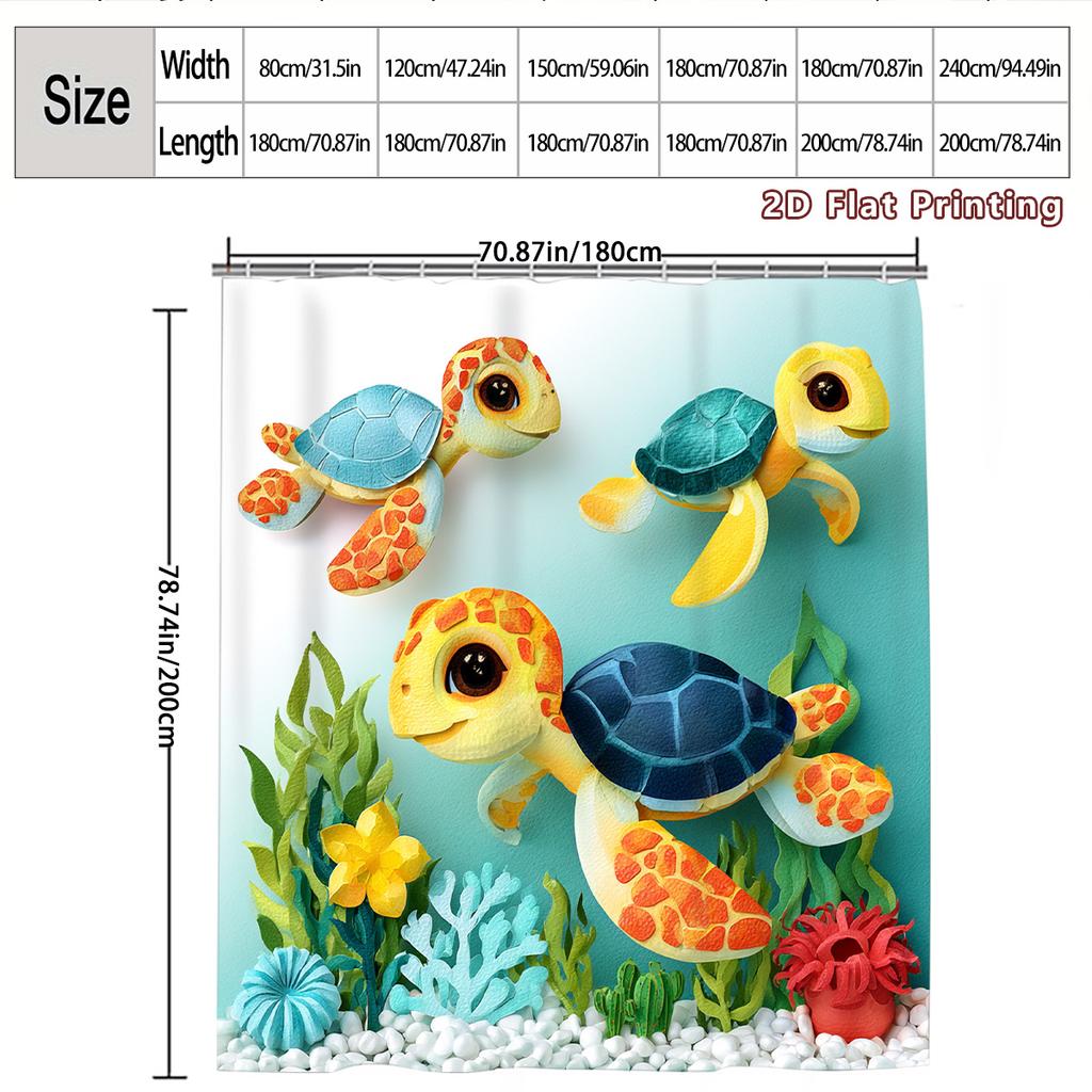 Cute Tropical Sea Life Underwater Scene Shower Curtain Cartoon Turtle Nemo Ocean Bathroom Decor