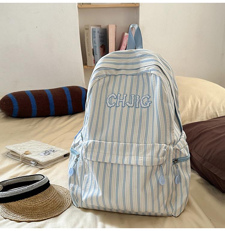 Schoolbag high value Japanese ins new fresh and sweet striped backpack junior high school students lightweight large capacity backpack