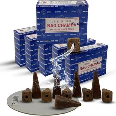 Satya  Nag Champa Backflow Incense Cones for Waterfall Aromatic Smoke Fountain Haze Falls and Mat Bundle - Pack of 6