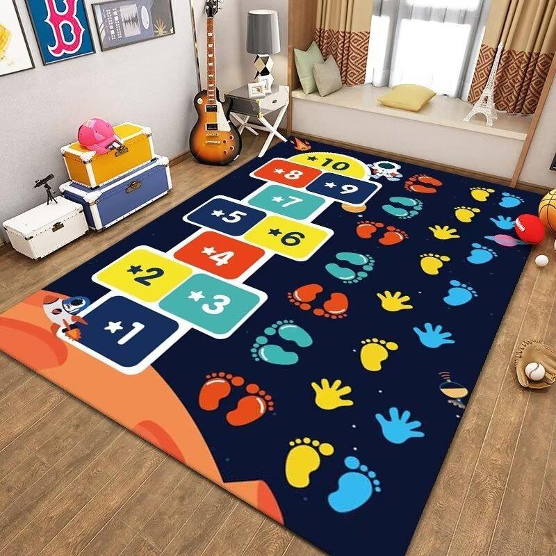 Lern-Spielmatte Runde Teppich mit Verkehrsmuster Alphabet Hüpfspielmuster Bodenmatte für Kleinkinder Kinderzimmer Heimdekoration