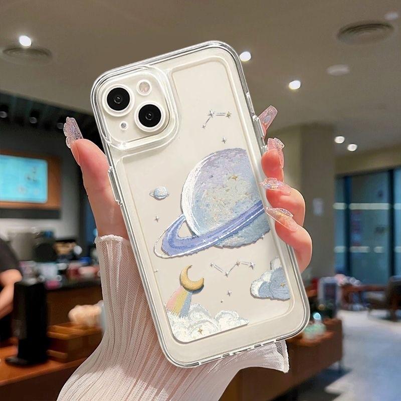 Shilai Run Mobile Phone Case Suitable for IPhone16promax Transparent Couple Creative Painting 15/14 Protection Case