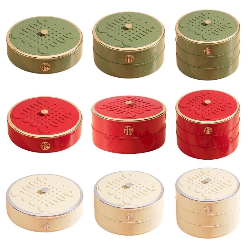 Runde Schale Kunststoff 5 Fächer mit Deckel Chinesisches Knotenmuster zum Servieren von Snacks und Süßigkeiten Trockenfrüchte Box