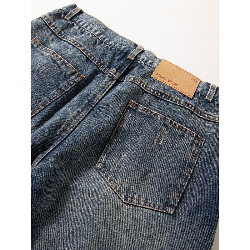 Men's Heavyweight Pure Cotton American Retro Distressed Wide-Leg Dad Jeans, Loose Casual Carrot Pants for Spring and Autumn