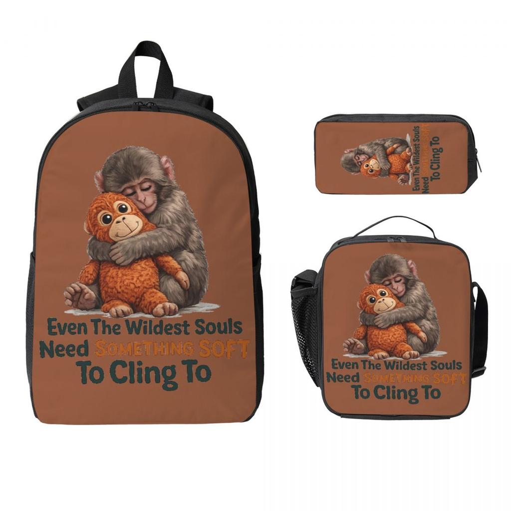 Punch The Monkey Baby Monkey Holding Kids Backpack Lunch Box Pen Bags for Boys Girls Backpacks Lightweight Schoolbag Bookbag Set
