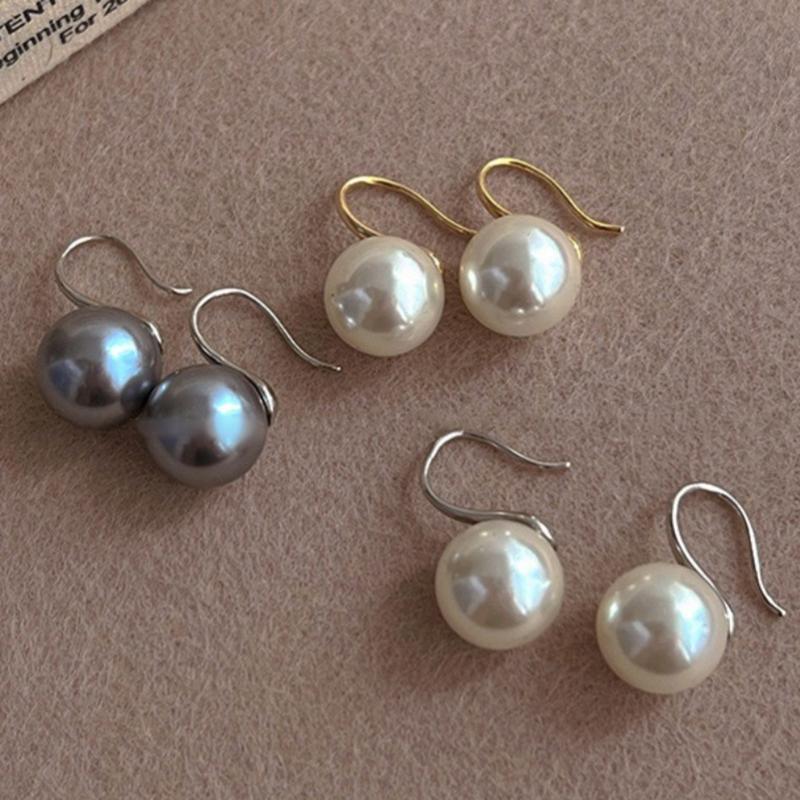 French 12Mm Big Champagne Imitation Pearl Ear Hook Earrings For Women Personalized Wedding Jewelry