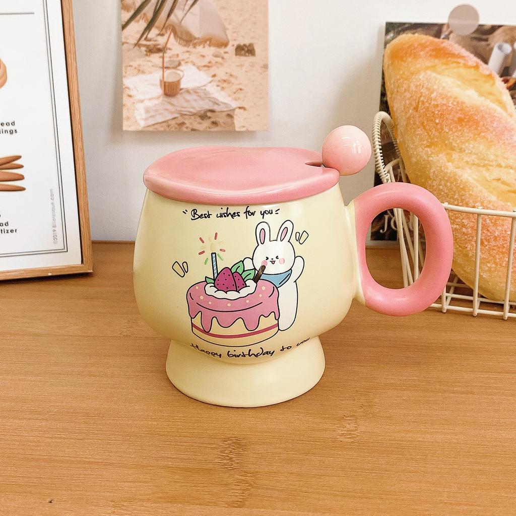 Mug with Lid Spoon Cute Ins Style Cup High Looking Ceramic Water Cup for Girls Birthday Gift Souvenir