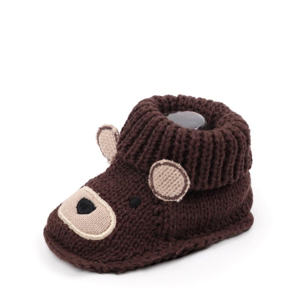 1 Pair Cartoon Pattern Knitted Baby Shoes Anti-slip Design Newborn Booties for 0-3 Months Baby