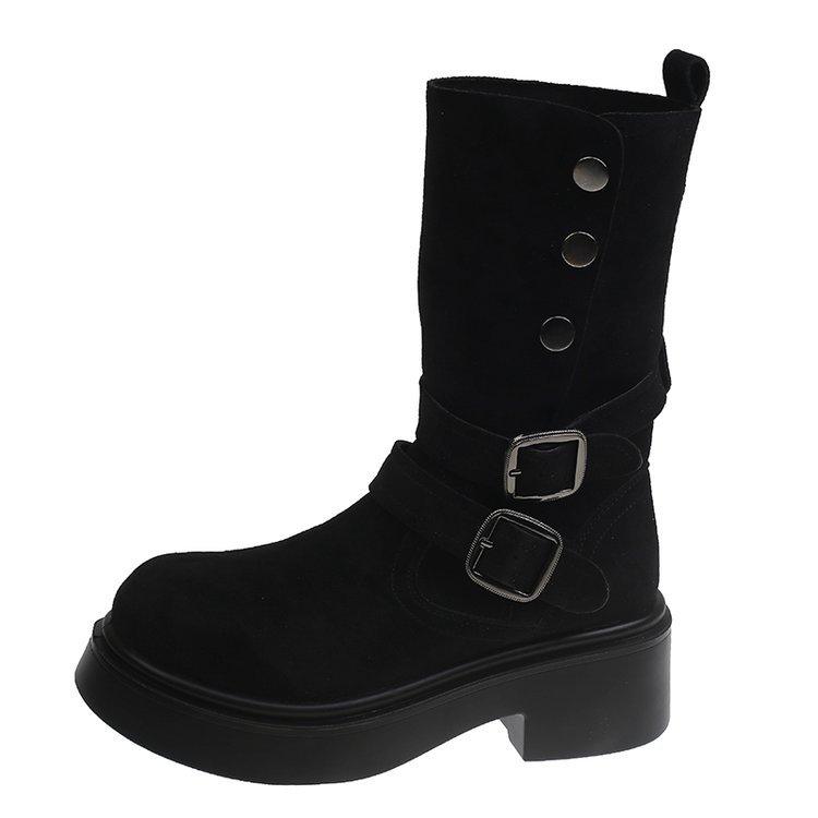 Height-increasing retro Maillard Martin boots for women's 2025 autumn new models, but two wear thick-soled thick-heeled western short boots