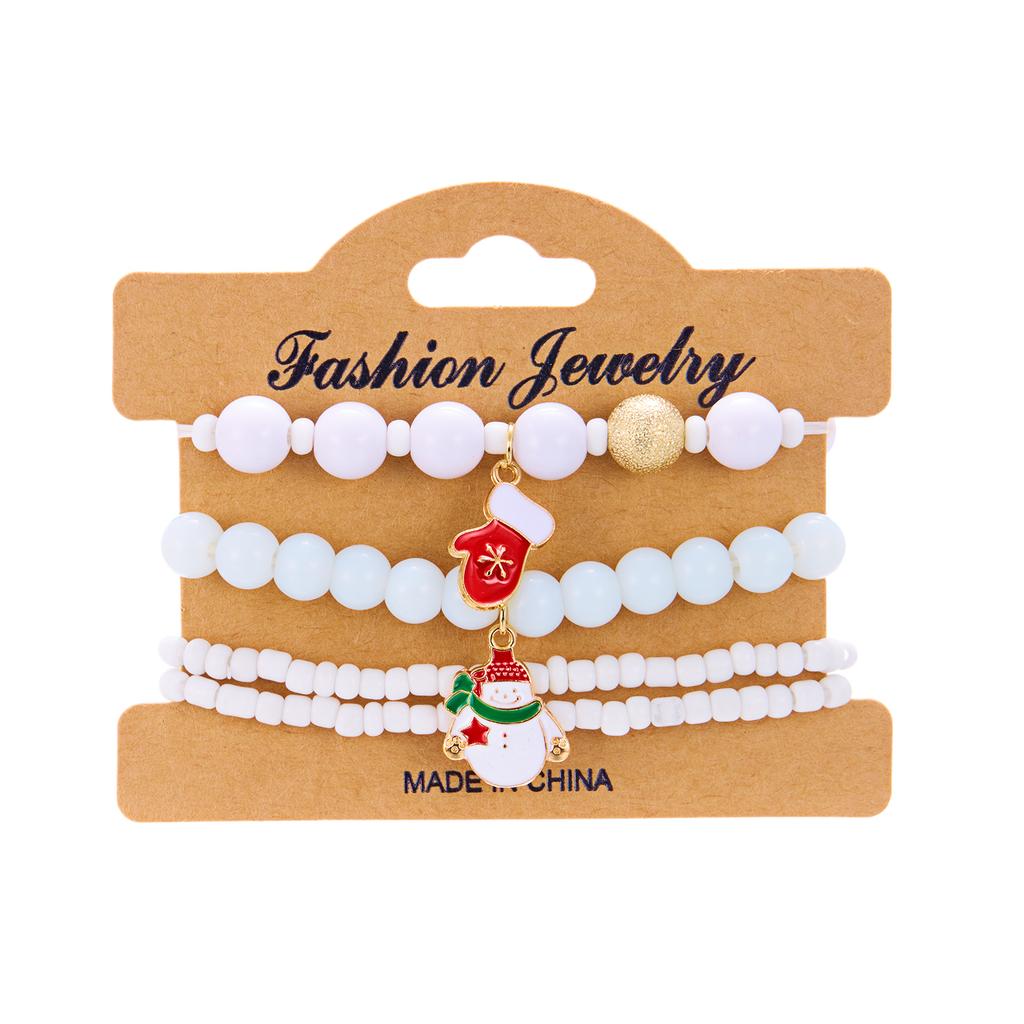4pcs/set Christmas Series Beaded Bracelet Santa Claus Snowman Snowflake Elk Elastic Beads Bangles Girl Xmas New Year Charm Gifts