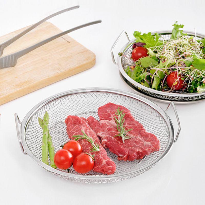 Wiedergeboren. J Edelstahlgriff-Tablett 24cm / Gitter-Frittierkorb