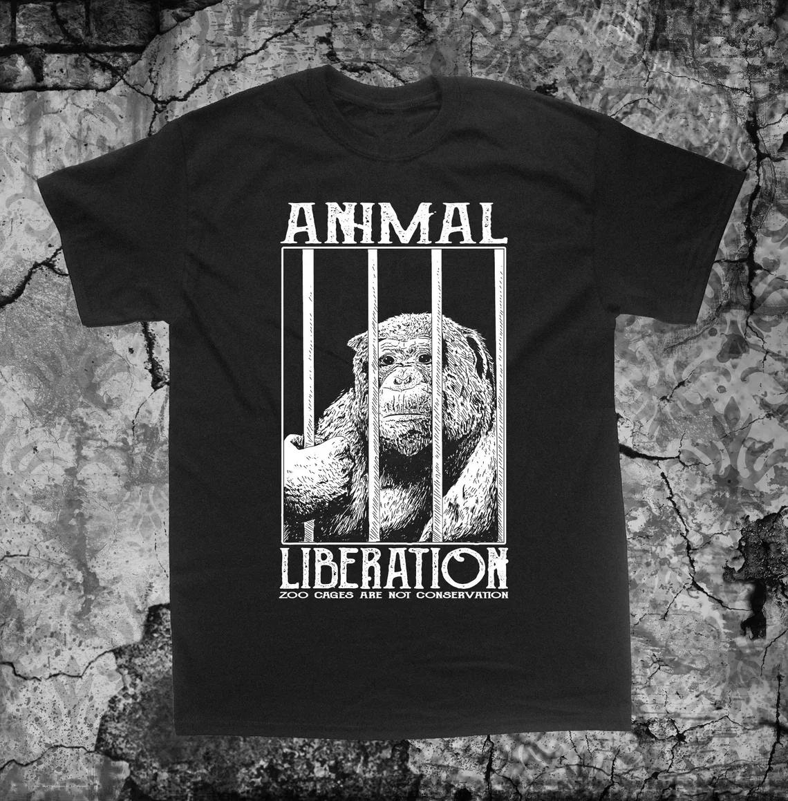 

Liberation TShirt - Vegetarian Vegan 100% Cotton Plus Size Crust Punk Anarcho Anti Zoo Front ALF Plus Size Tops M