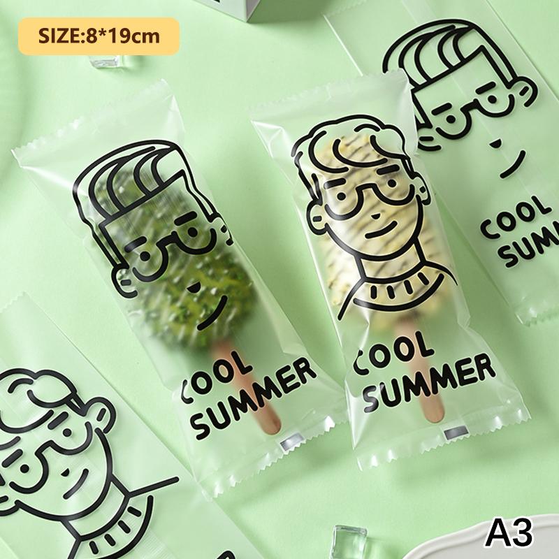 100Pcs Cartoon Transparent Food Grade Ice Cream Bags Disposable Plastic Bag Popsicle Protective Cover Storage Packing Bag Diy