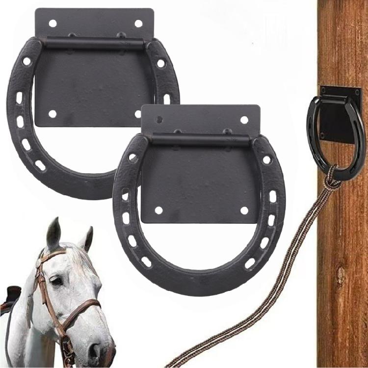 2Pcs Horseshoe Crosses Ties Down Solid Metal Horse Tie Rings with Expansion Screws Quick Install Horse Care Equipment