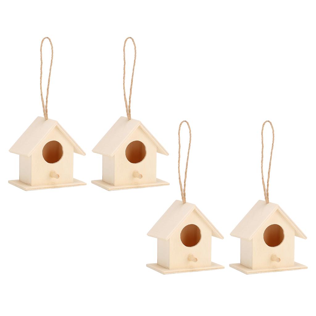 4PCS Wood Bird Nests Hanging Birdhouse Breeding Box Bird Cage for Garden DIY Decor