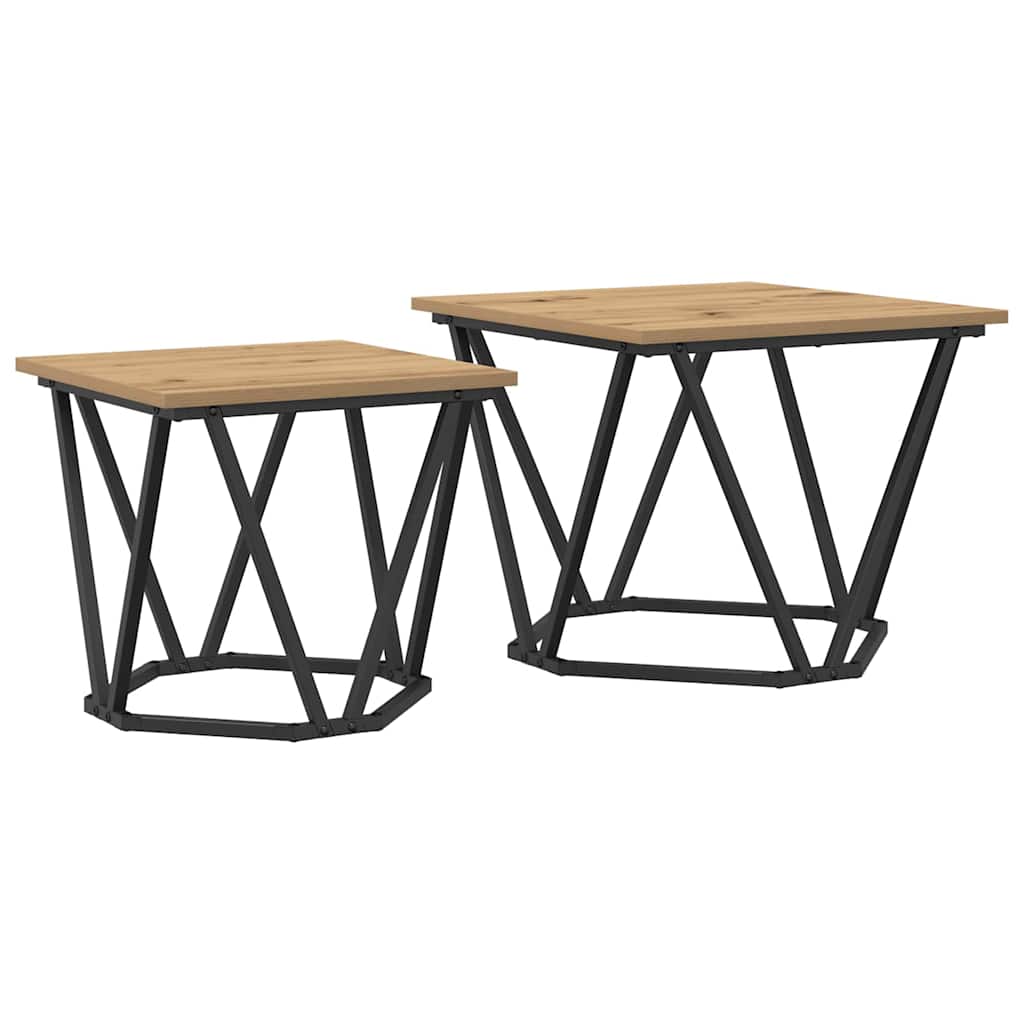 Side Table Set 2 Pcs Artisan Oak Engineered Wood and Steel