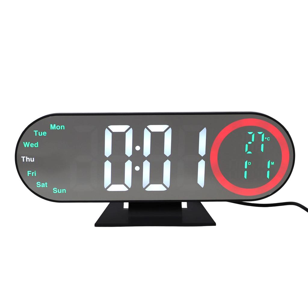 Digital Alarm Clock LED Large Display Loud Mirror Desk Clock with 16 Color Night Light 3 Brightness Settings for Heavy