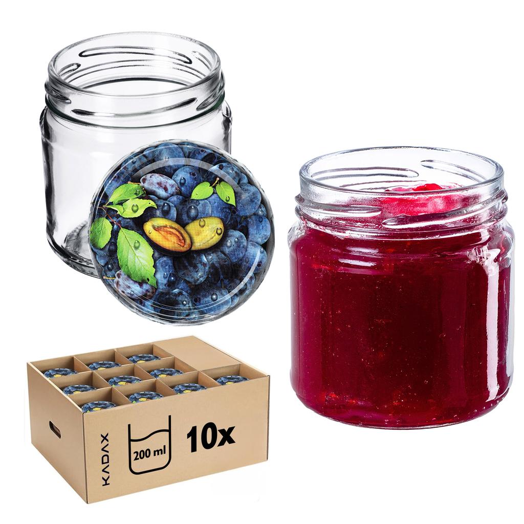 KADAX 10x Glas 200ml + Deckel Fi66 für Konserven Marmelade