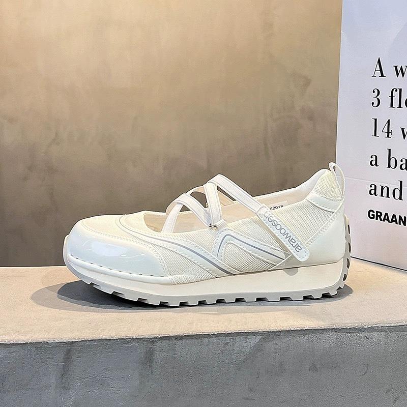 

Autumn new flat-bottomed Mary Jane women s shoes leather niche mesh breathable casual versatile shallow mouth single shoes 35 белый