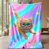 Purple Cats and Butterflies Theme blanket Lightweight Warm Flannel Blanket Decorative Throw Blanket for Home Decoration