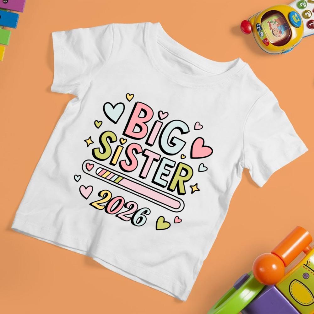 Big Brother Big Sister Carregando 2026 Camiseta Infantil Estampada Camisas de Verão para Crianças Roupa de Manga Curta Camiseta Roupas de Anúncio de Bebê
