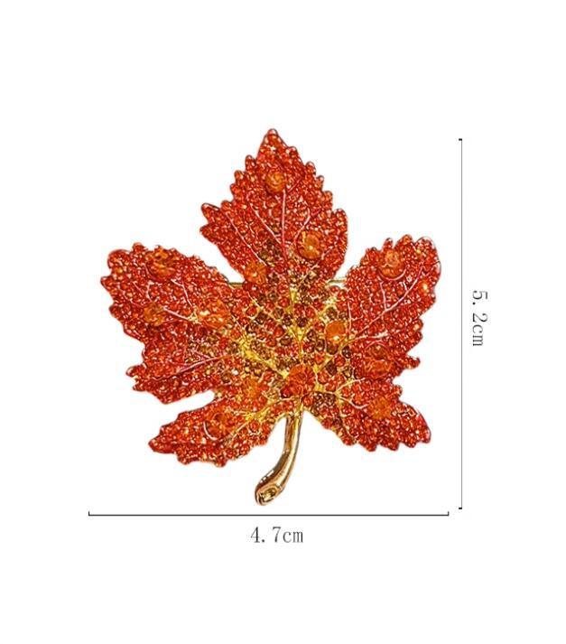 2024 New Enamel Maple Leaf Brooches for Women Fashion Full of Rhinestone Metal Casual Office Brooch Pin Party Wedding Gift