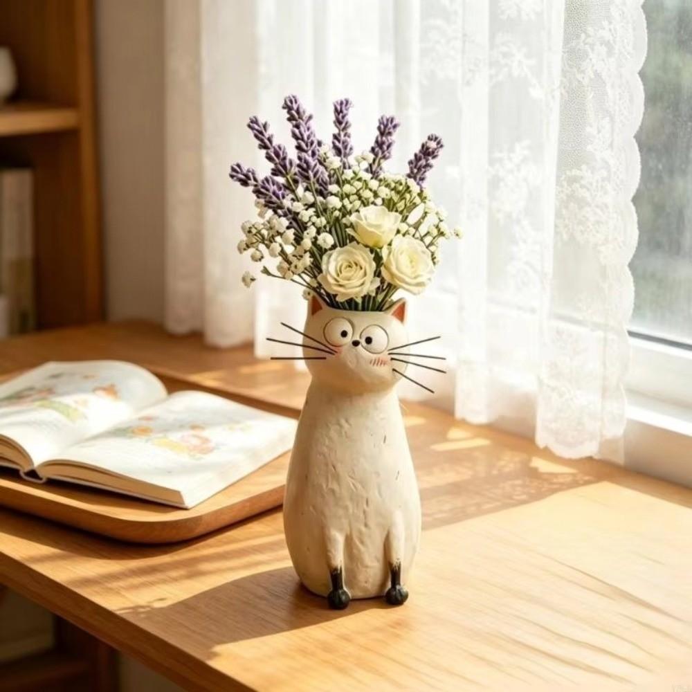 Handmade Cat Shaped Flower Vase Unique Quirky Cat Planter Charming Cat Bud Vase Living Room