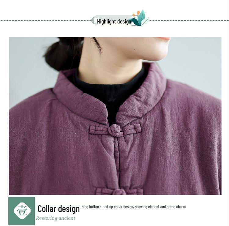 Women's Zen-Style Cotton Padded Jacket with Frog Buttons - Artistic Chinese Winter Top