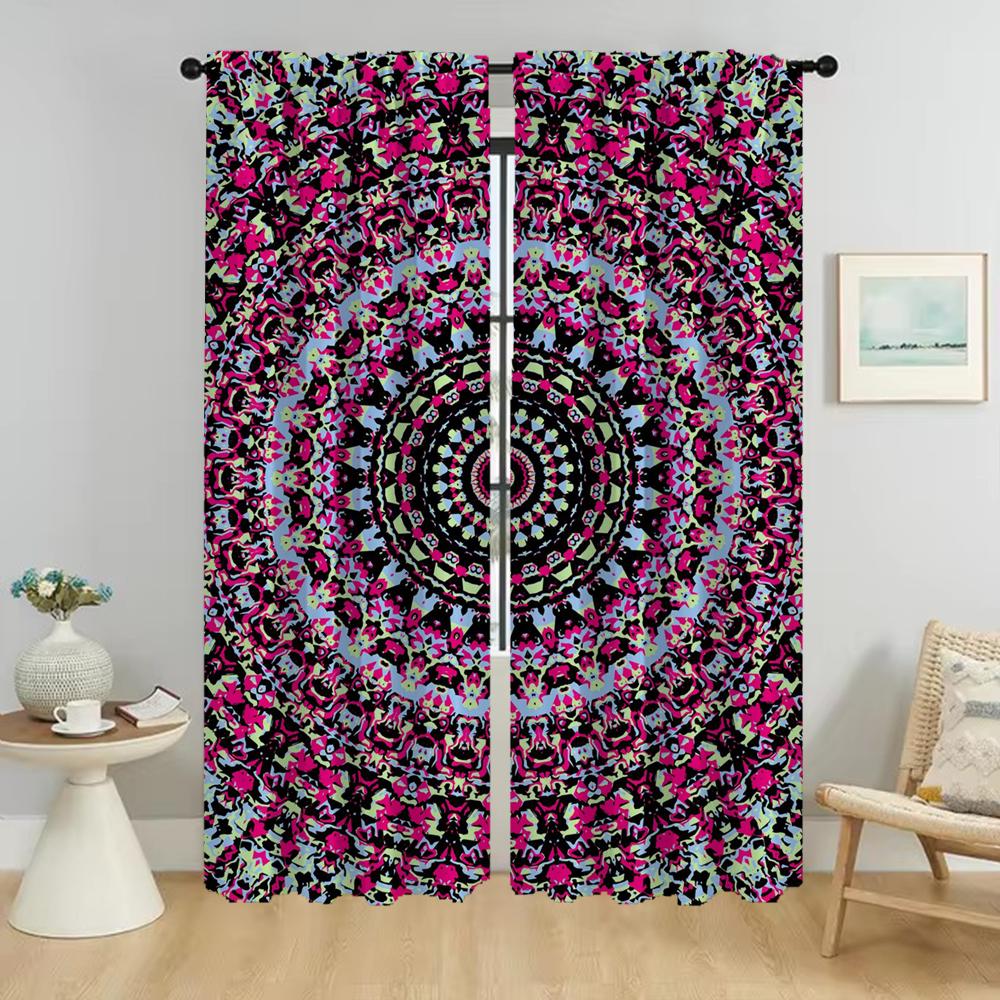 Partition Trippy Vibrant Mandalas Curtains for Living Room Curtain Shades Tulle for Bedroom Home Interior Curtains 2 Pieces