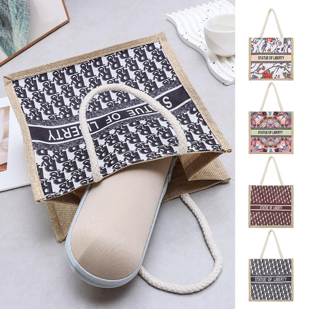 Portable Linen Tote Bag High-capacity Shopping Bag Hot Sale Versatile Handbag  Beach