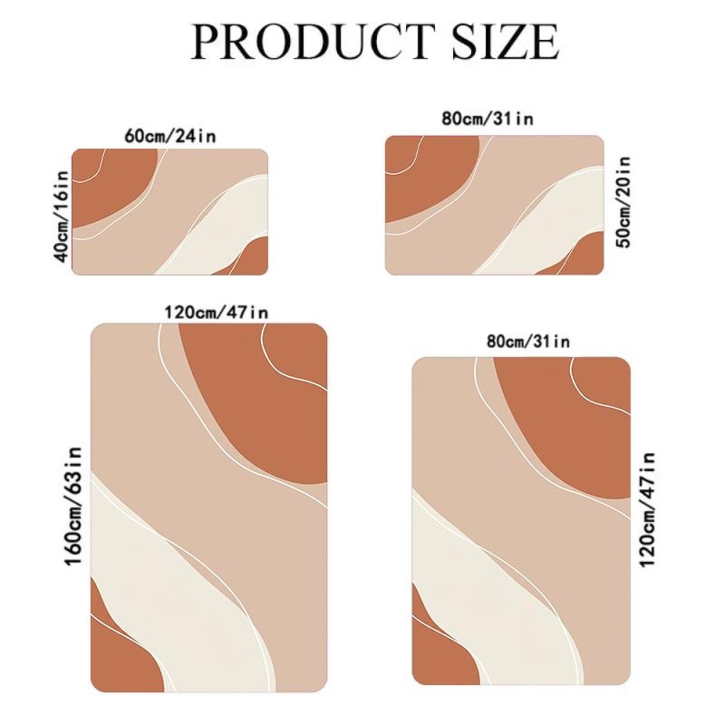 Bohemian Abstract Terracotta Wave Print Area Rug, Soft Neutral Floor Mat for Living Room Bedroom Minimalist Home Decor