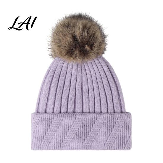 Machine Washable Winter Caps Knitted Hat for Women Cold Weather Fleece Lined with Pom Thermal Beanies Pom Chunky Snow Hat Soft Ribbed Knit