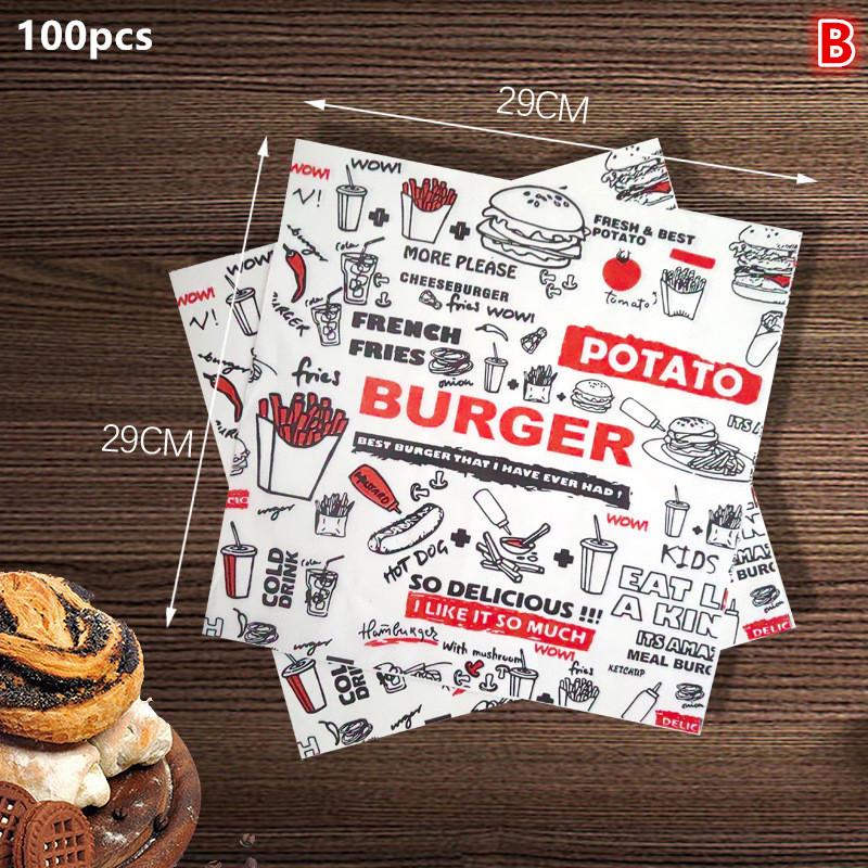 100 Fogli Carta Cerata Carta Grassa per Alimenti Carta da Imballaggio Carta per Avvolgere Pane Sandwich Hamburger Patatine Carta Oleata Strumenti per la Cottura