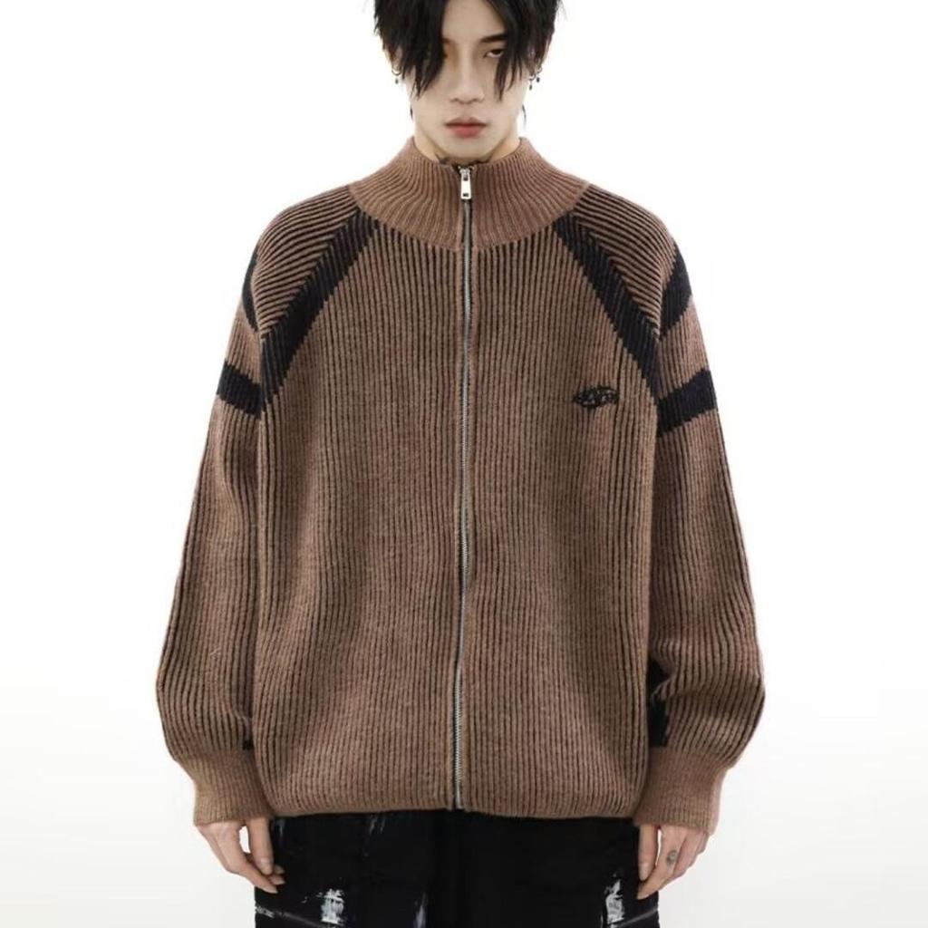 Unisex Retro Striped Turtleneck Sweater Cardigan for Autumn & Winter