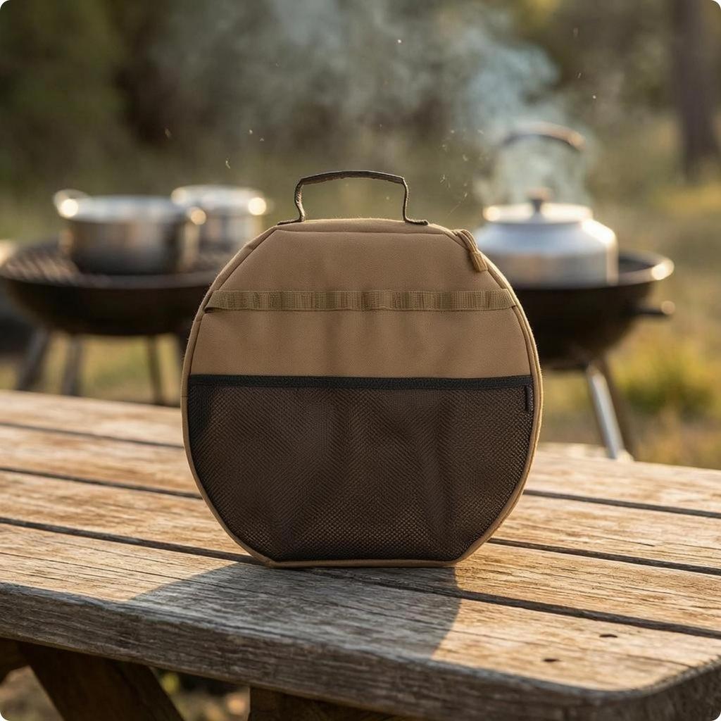 Grill Plate Storage Bag Oxford Cloth Carrier Zippered Closure Cookware Black