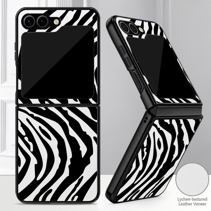 Fashion Striped Duck Heart Case For Samsung Z Flip 8 7 FE 6 5 4 Hybrid Leather Skin Hard PC Bumper Cover For Galaxy Z Flip8 Flip7 Flip6 Flip5