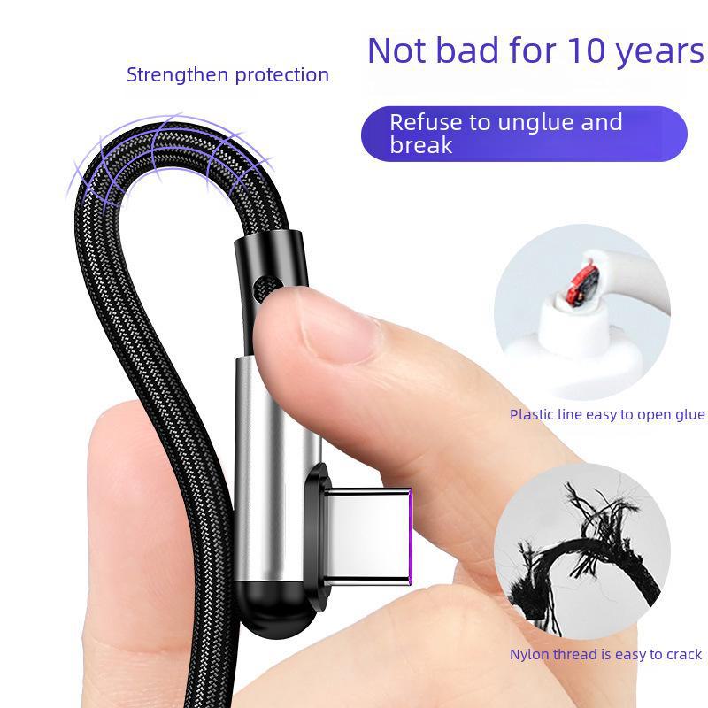 Fast Charging 3A TYPE-C Data Cable for Android and Apple Devices with Unique Elbow Design.