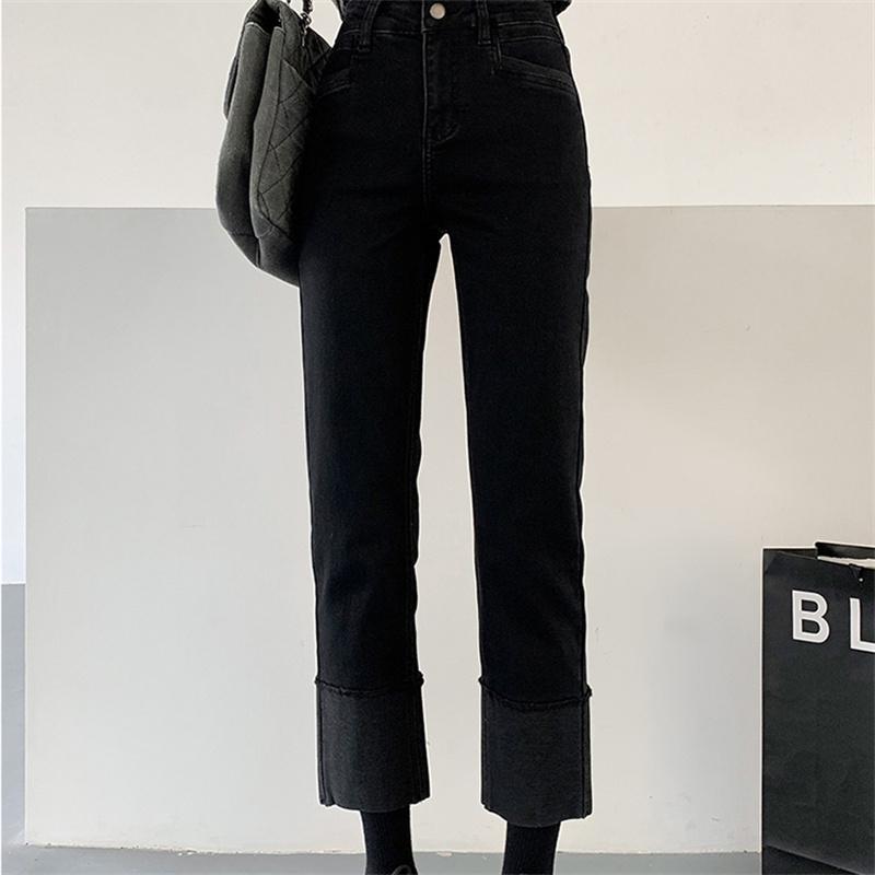 Autumn Winter New Korean stytle High Waist Thickening Warm Jeans Women Cuffs Vintage Korean Style Straight Baggy Denim Streetwear
