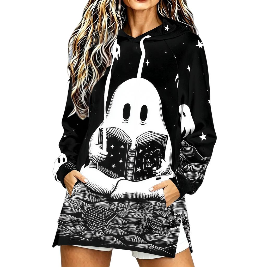 Women's Casual Long Sleeve Halloween Print Hoodie Pullover for Holiday Party
