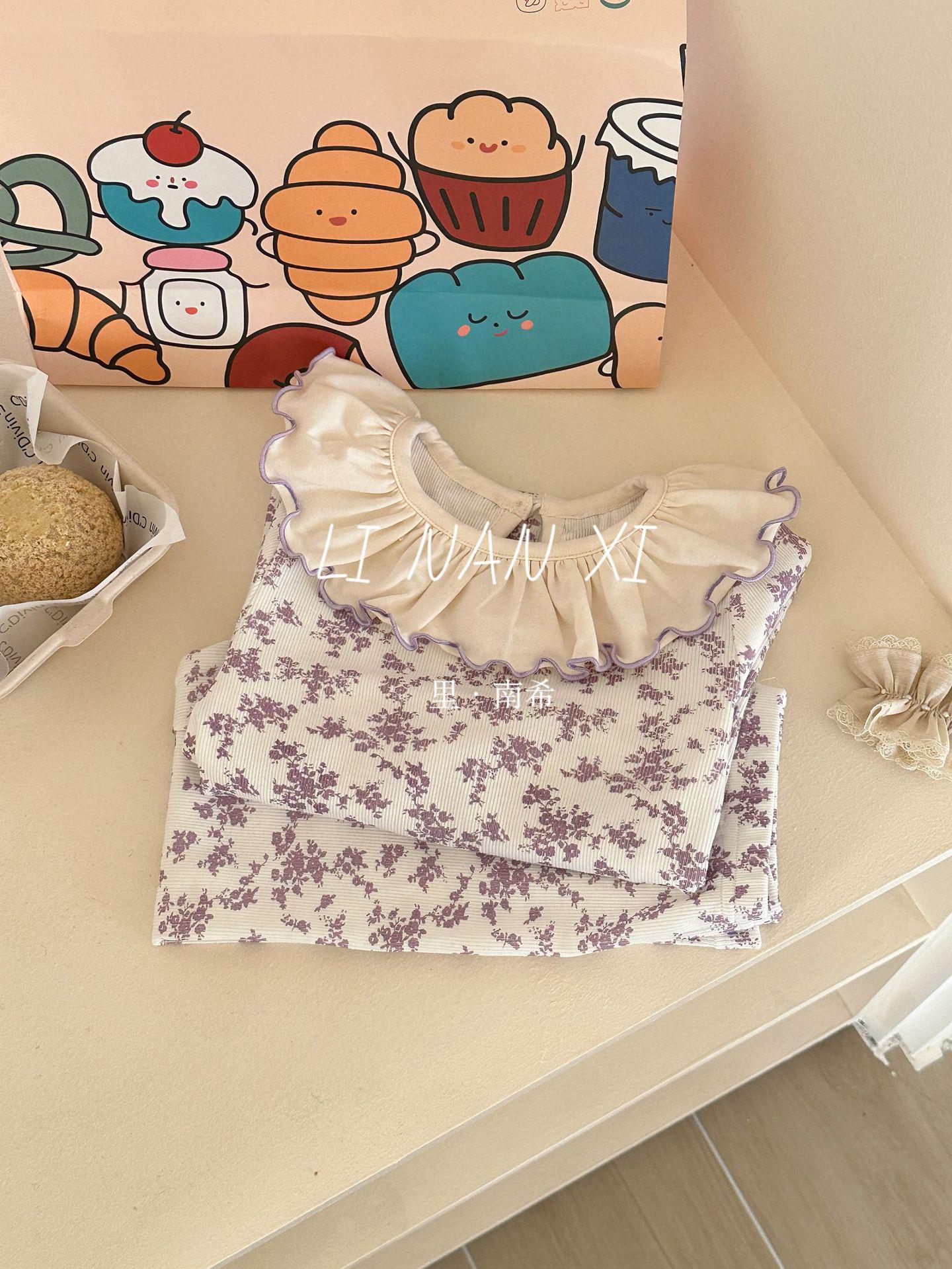 

Комплект детской пижамы «Принцесса» на осень 2025 года - Милый дизайн с оборками, включает штаны для сна (Модель 85012) 130 cm