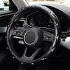 Leather Steering Wheel Cover Featurings Sparkling Rhinestones Studs for Enhanced Driving Comfort and Antislip