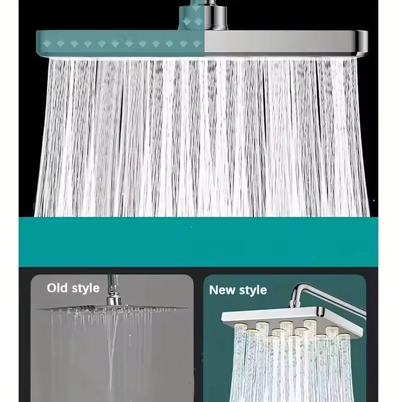Upgraded1pc Bathroom High Pressure Shower Head, Silvery Plating/black Square Large Flow Ceiling Mounted Supercharge Shower Head