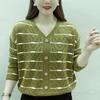 Nuovo Pullover alla Moda e Semplice a Righe Scollo a V Monopetto Lavorazione a Maglia Vuota Dimagrante Versatile