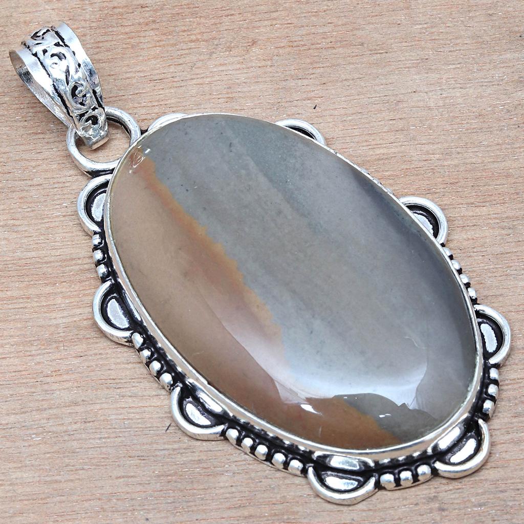 Pendant Polygram Jasper Gemstone Valentine'Day Gift Silver Jewelry 2.5"