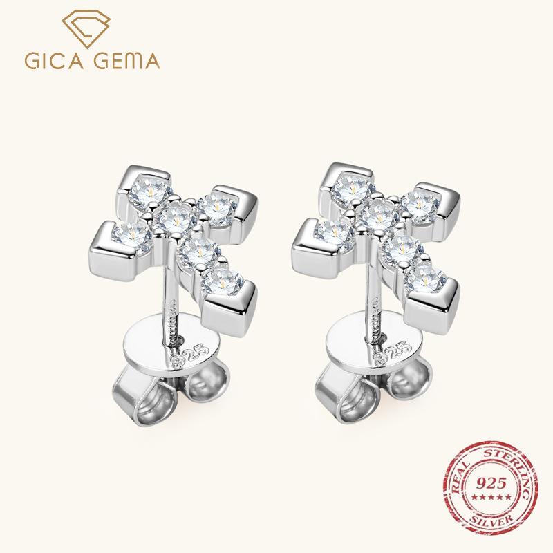 Gica Gema Koreańska wersja kolczyków krzyżykowych z moissanitem o niszowym designie, akcesoria imprezowe