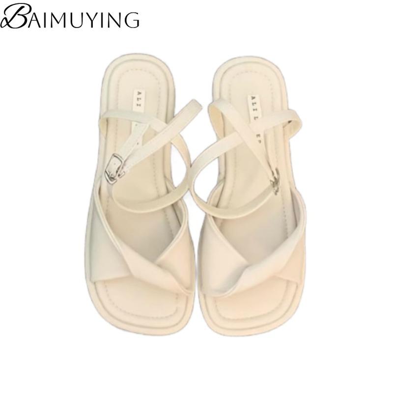 Mode Eckige Zehen Flache Sandalen Damen Hausschuhe Freizeitschuhe Frau 2025 Trend Sommerkleid Strand Komfortschuhe Flip Flops Pantoletten Mujer