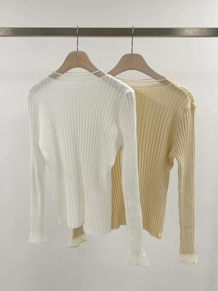 Chic Sheer Knit Top for Women – Long Sleeve, Half Neck, Ribbed Slim Fit, Office, Casual, Date Wear