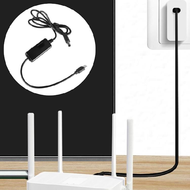 Digital Display USB Type C to DC5521 Power Cable Adjustable Voltages 5V 9V 12V 15V 20V for Multiple Gadgets 118cm Black